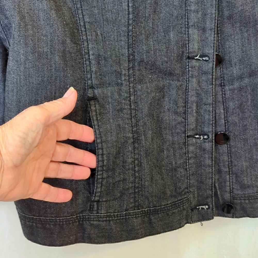 Chico's Black Denim Jacket with Rhinestones and Studs Size 3 - Picture 5 of 8